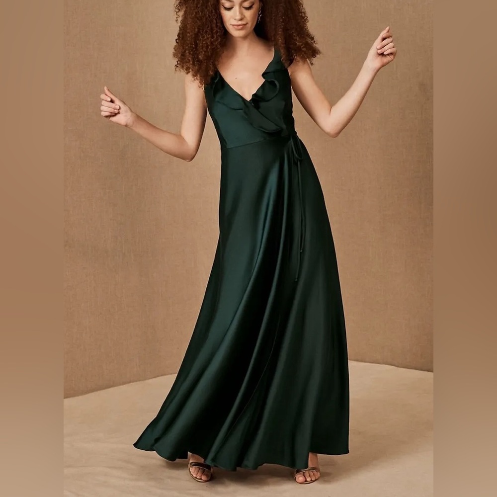 Tansy Satin Charmeuse Maxi Dress in Dark Emerald Green
